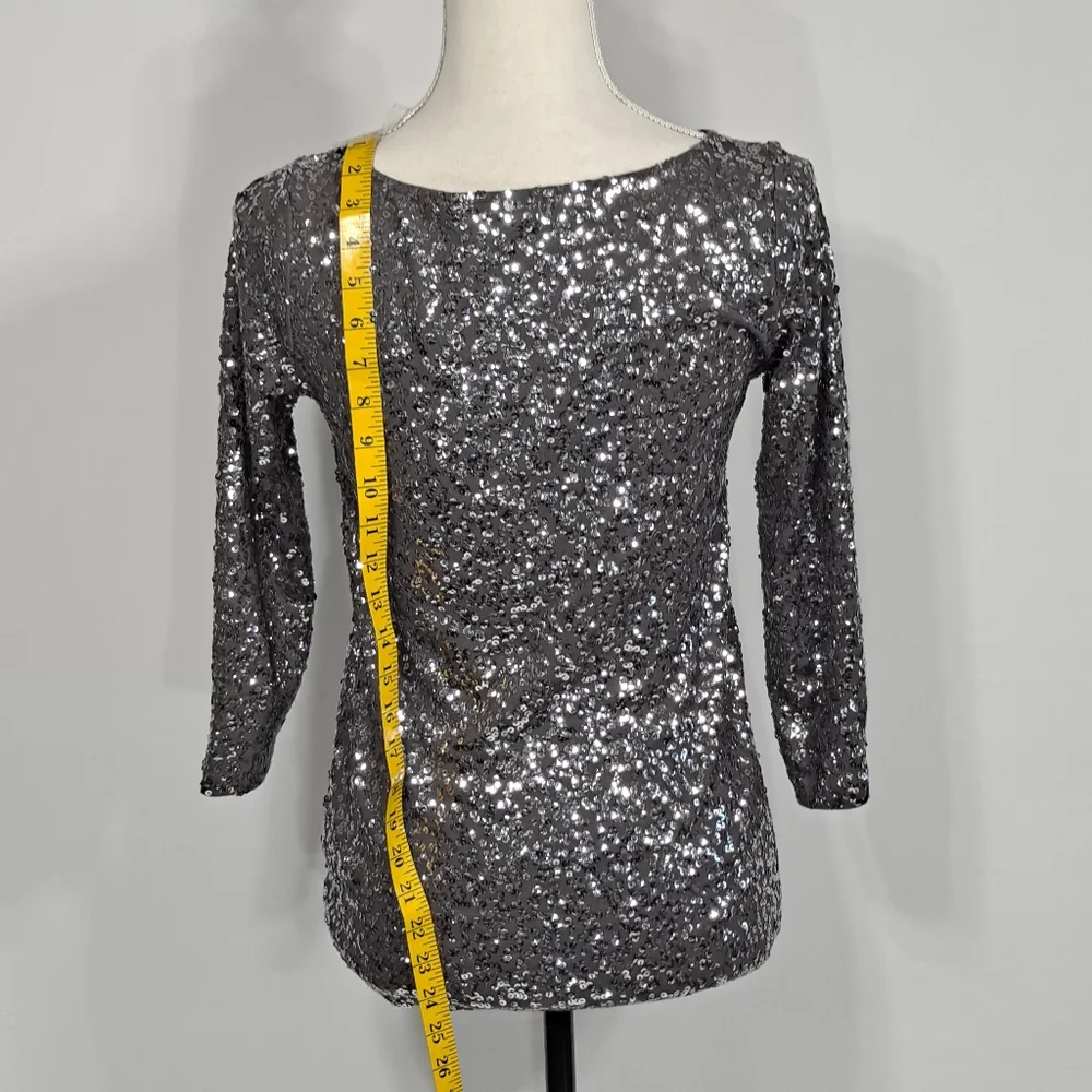 J. Crew Silver Sequined Long Sleeve T-shirt